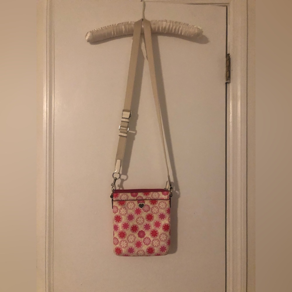 Coach Leather Signature Swing Pack Flower Art Pattern, Crossbody Bag Pink/white